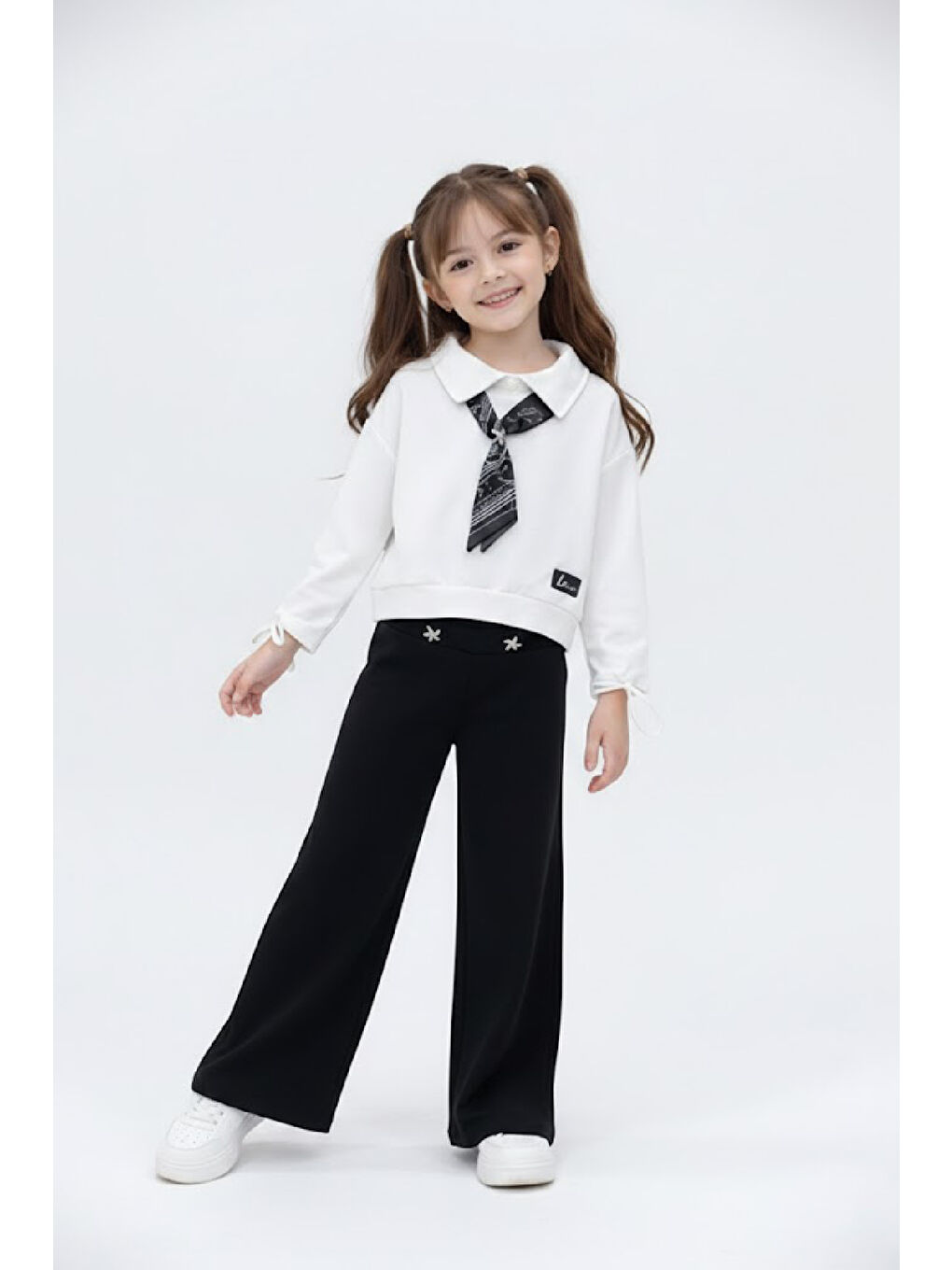 Siyah Kız Çocuk Saten Fular Detaylı Alt-Üst Takım 4-14 Yaş 12518HC-2