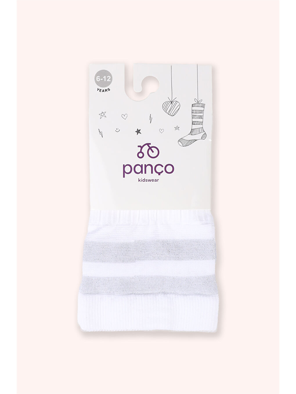 Kız Çocuk Sim Şeritli Dizaltı Beyaz Çorap-1