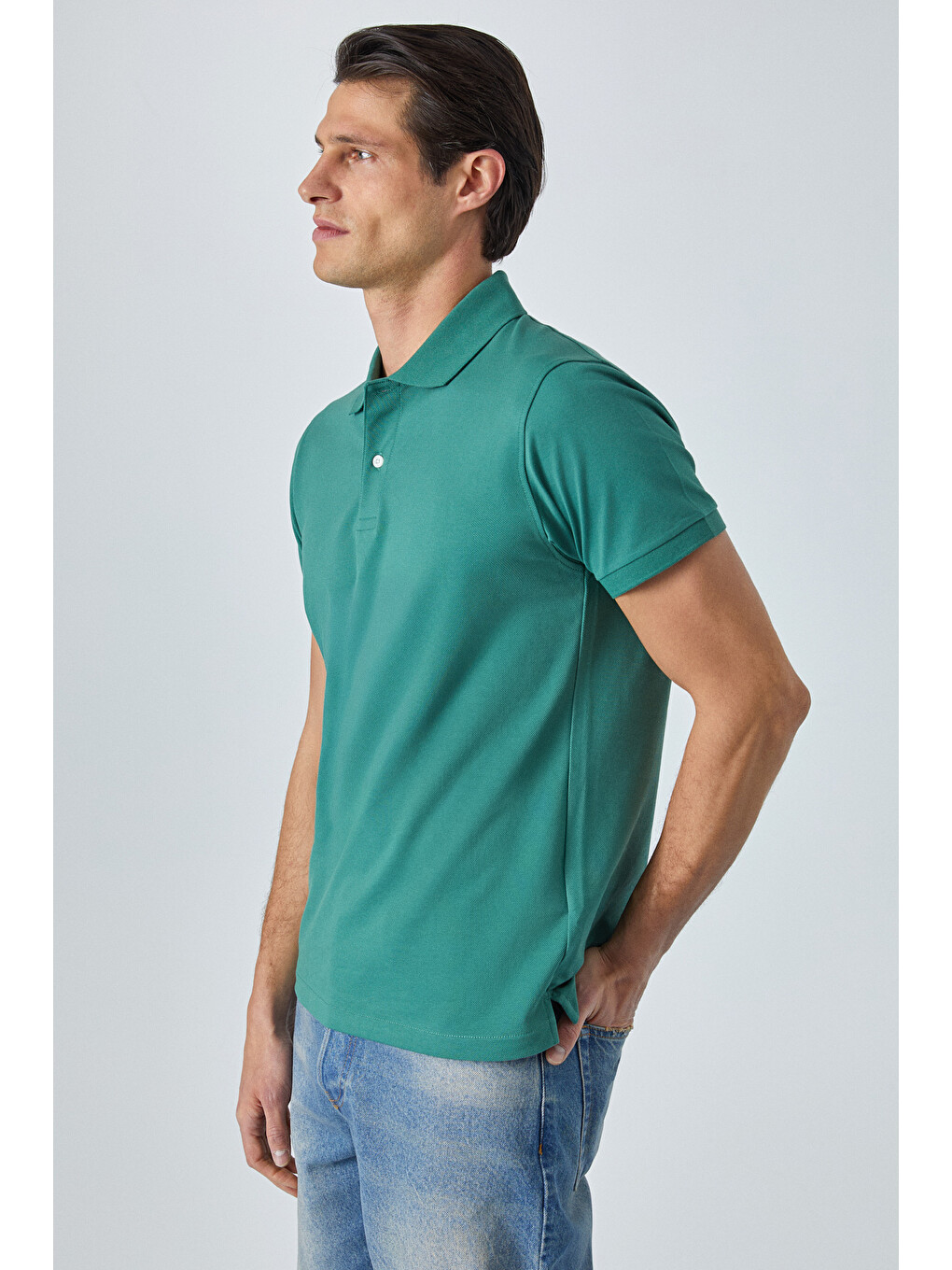 Monaghan Erkek Polo Yaka Relaxed Fit Patlı Düğmeli Kısa Kollu Yeşil T-shirt-2