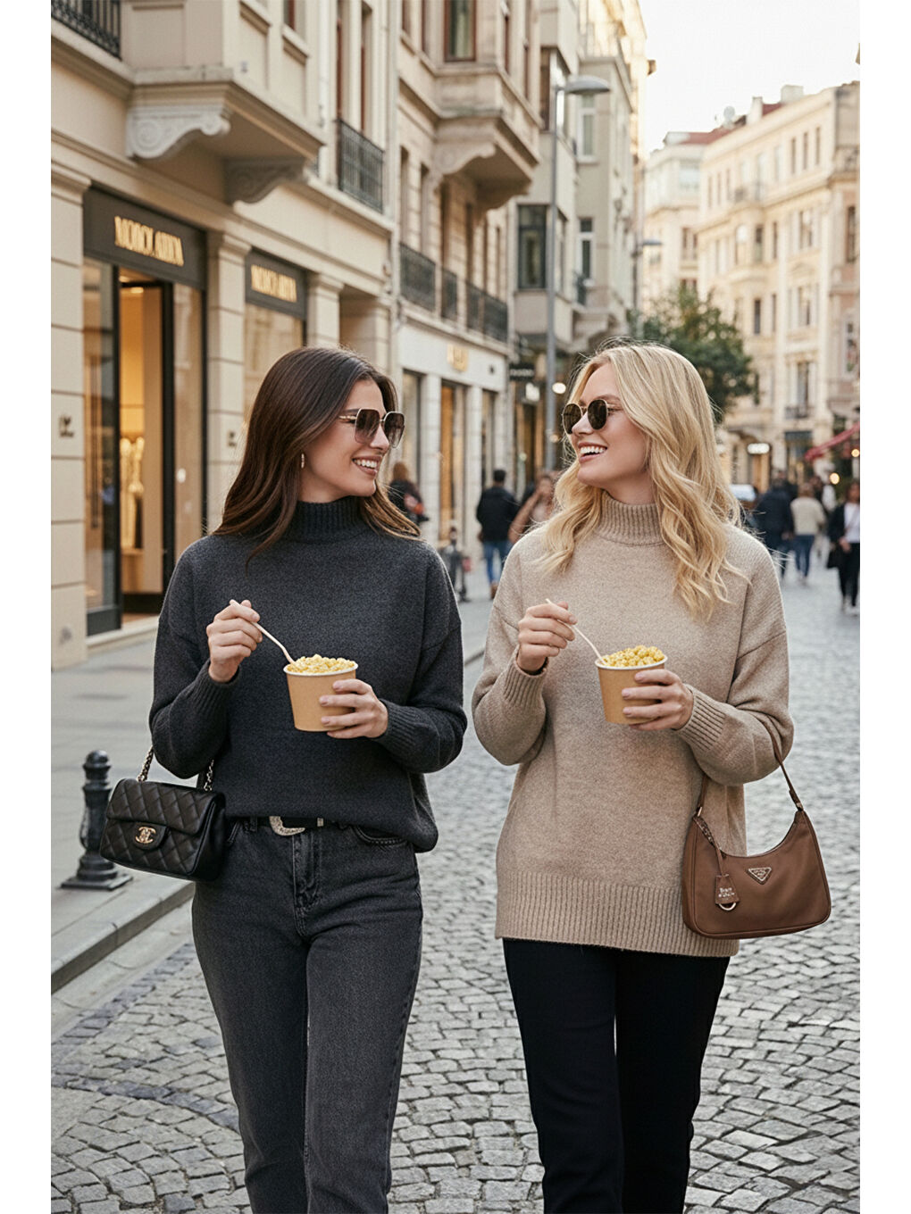 Bej Oversize Fit Balıkçı Yaka Yumuşak Dokulu 2'li Paket Triko Kazak 680KZ00469S2