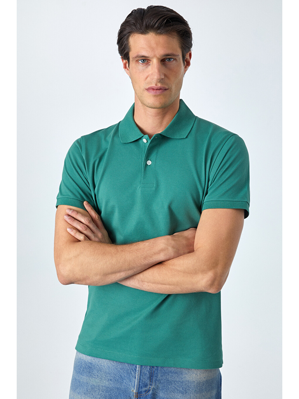 Monaghan Erkek Polo Yaka Relaxed Fit Patlı Düğmeli Kısa Kollu Yeşil T-shirt-3