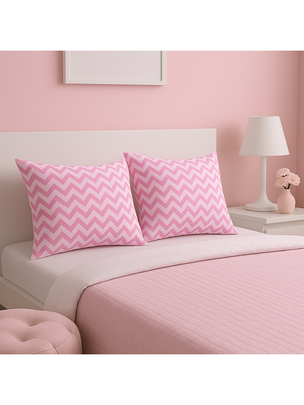 %100 Pamuk Yastık Kılıfı Enlora 2'li Set Zarif Flamenco Deseni Pembe 50x70 cm-3