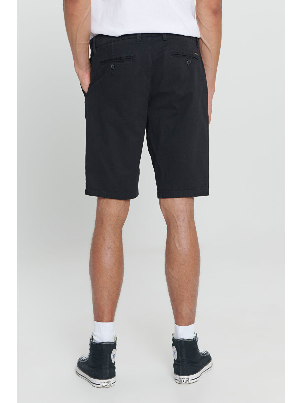 Erkek Siyah Slim Fit Dar Kesim Armürlü %100 Pamuk Casual Chino Şort-5