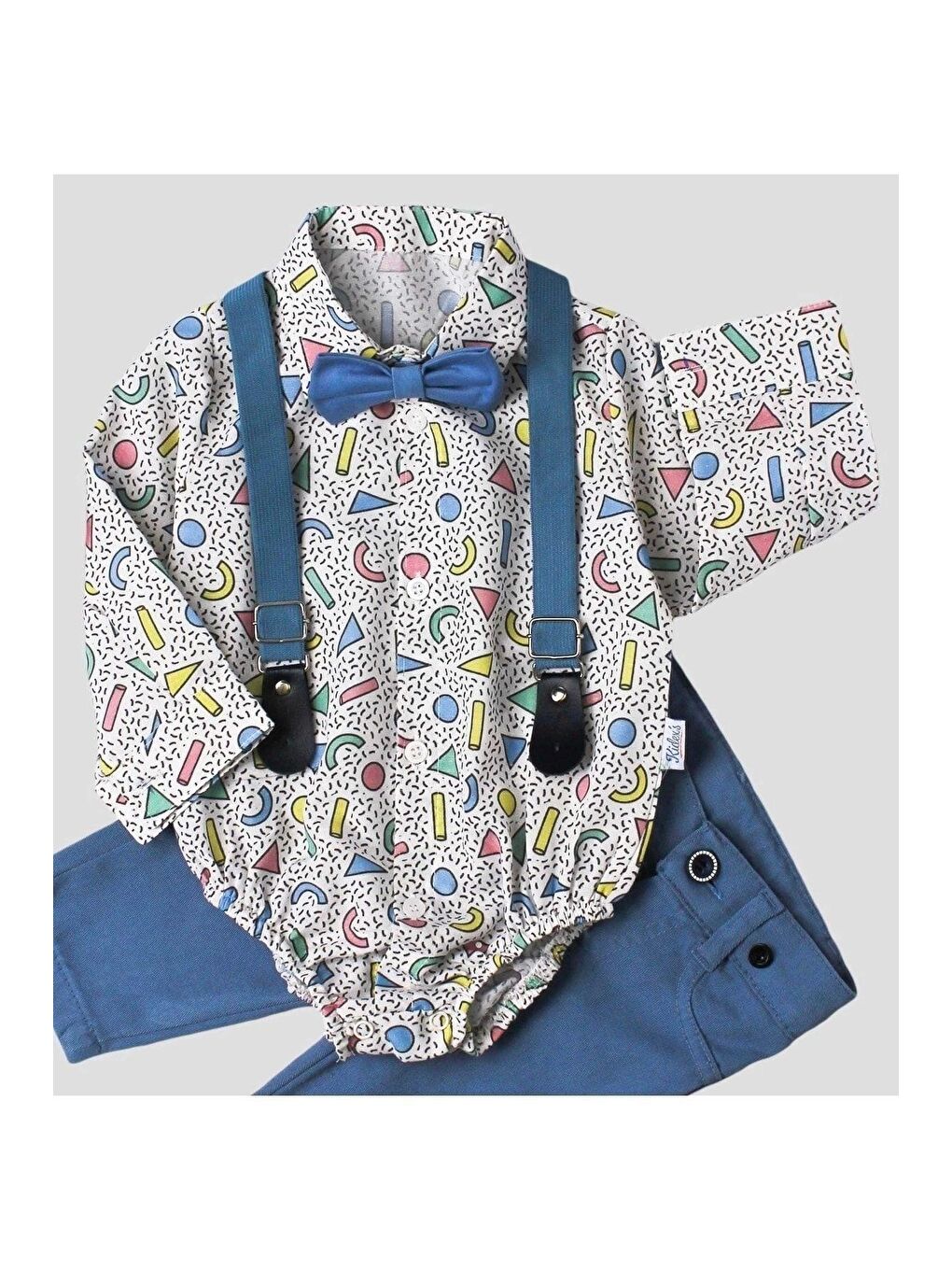 Kırmızı Bebek Takımı Zıbınlı Gömlek Pantolon Papyon Ve Salopet Ayarlana Bilir %100 Pamuklu-2