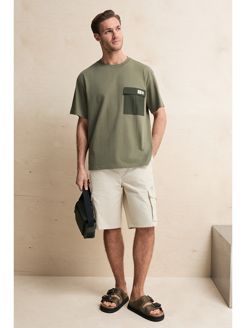 Haki POCKET Erkek %100 Organik Pamuklu Dokuma Cepli Etiket Detaylı HAKİ T-Shirt-2