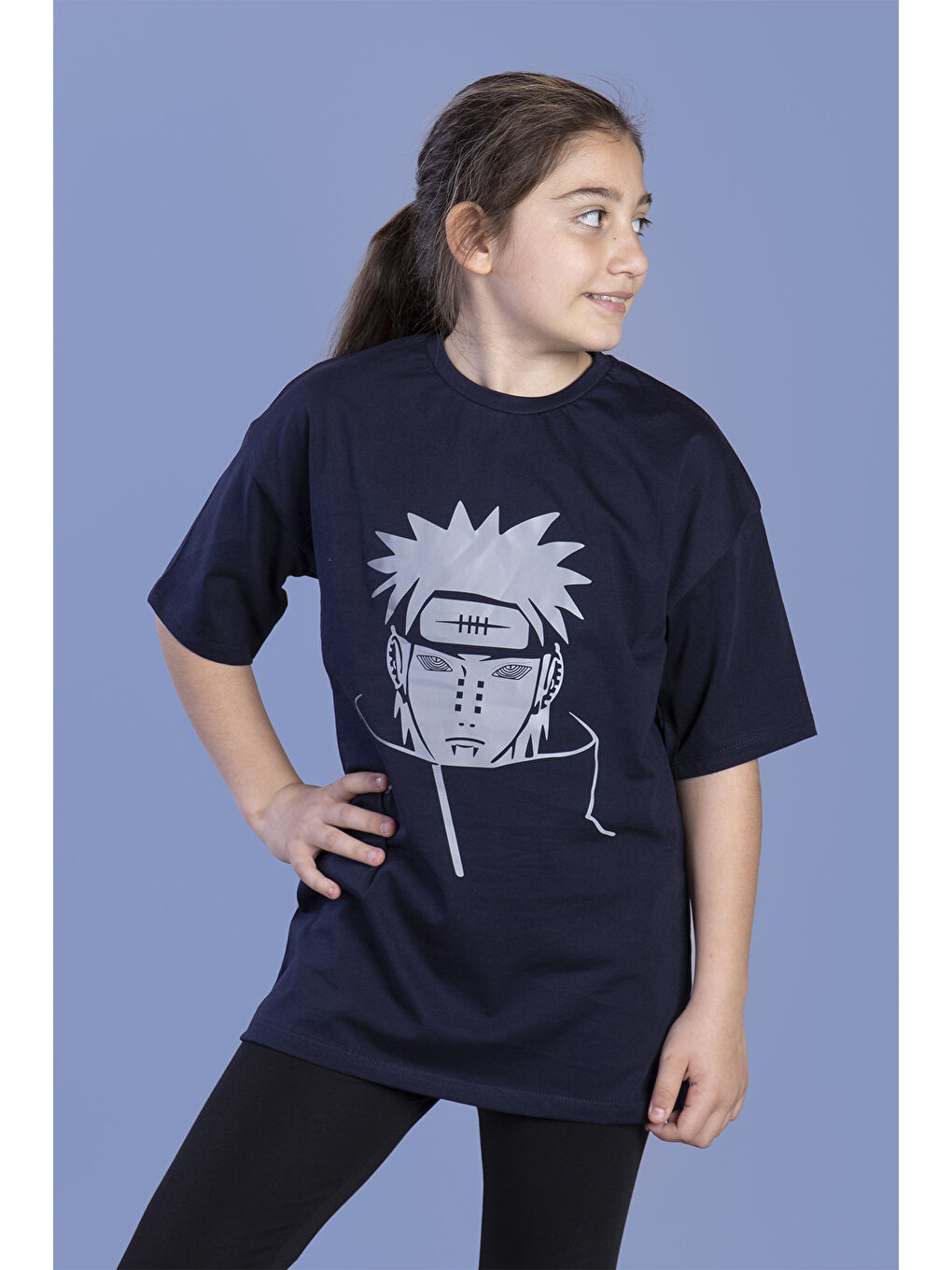 Lacivert Unisex Çocuk Reflektör Baskılı Tişört