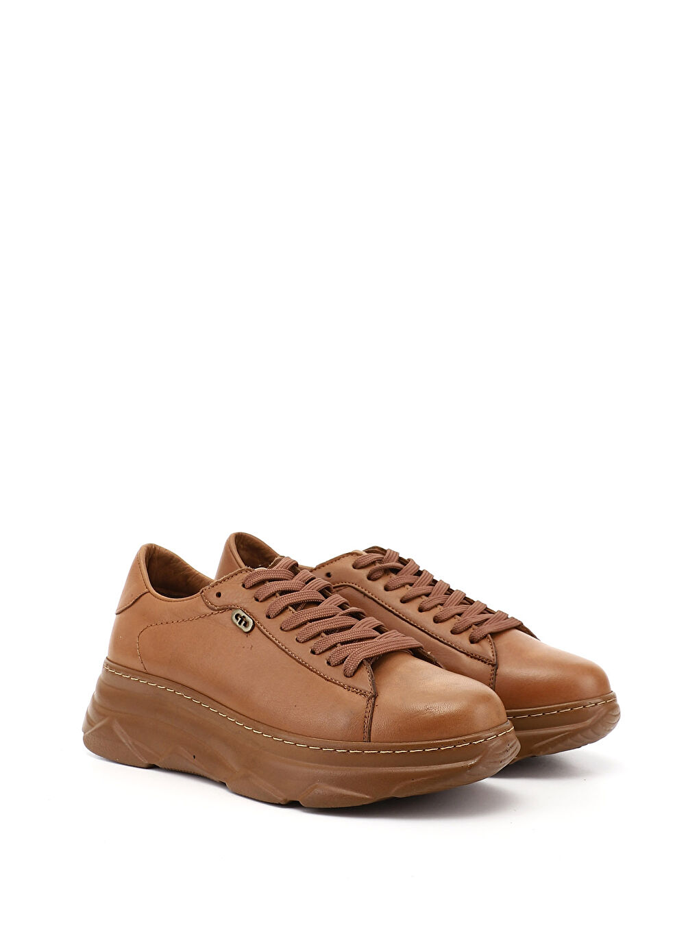 Kahverengi Kadın KAHVERENGİ-TABA Bağcıklı Dolgu Taban Hakiki Deri Sneaker-1