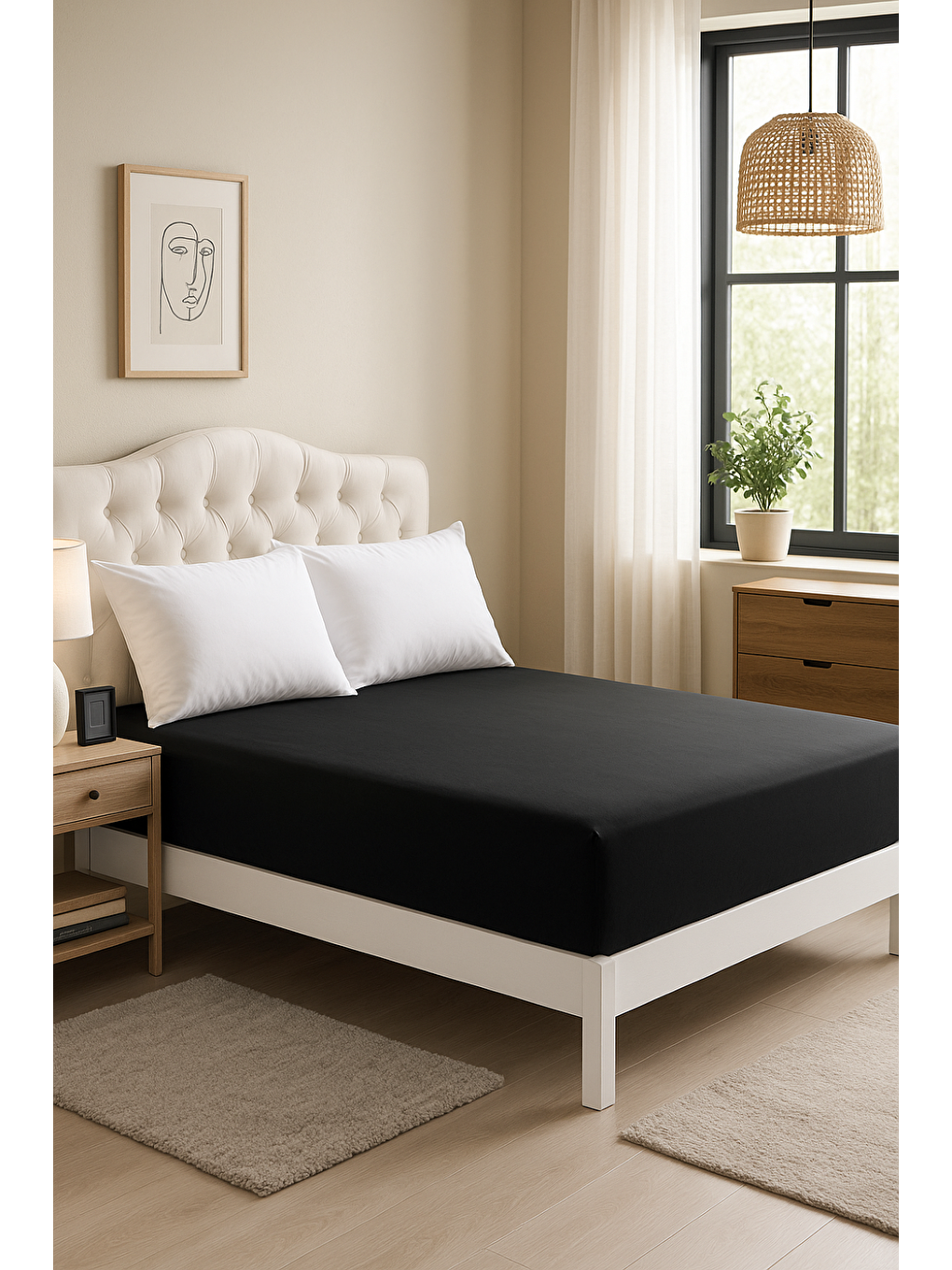 Modern Basic Çift Kişilik Lastikli Çarşaf Siyah-3