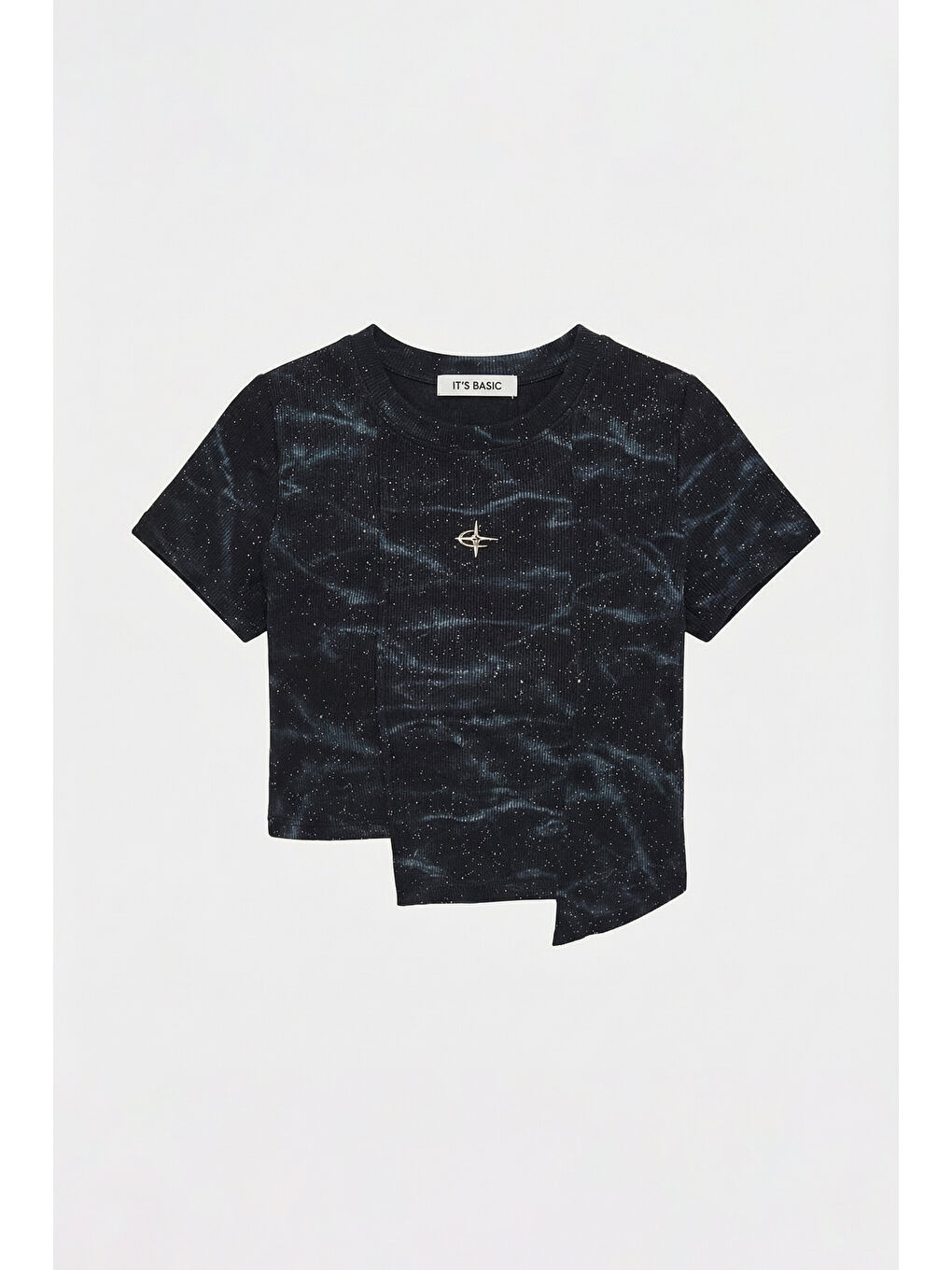 Kadın Siyah w5 Aksesuar Detaylı Asimetrik Kesim Crop Top-1