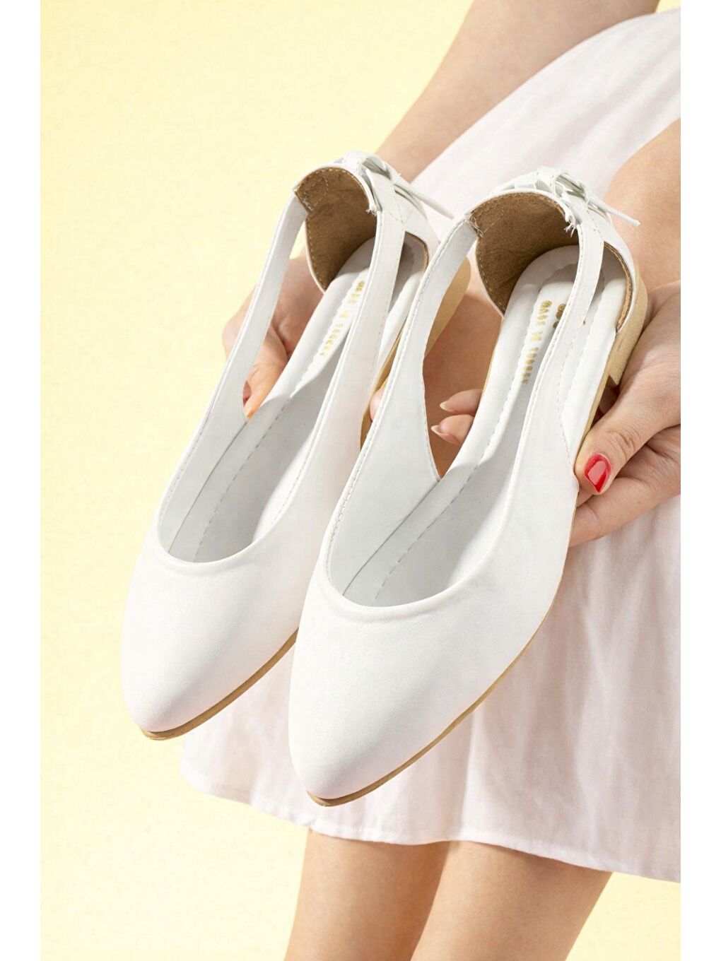 Beyaz LUNESSA Kadın Babet Sandalet Yazlık Ayakkabı Sivri Burun Günlük Babet-1