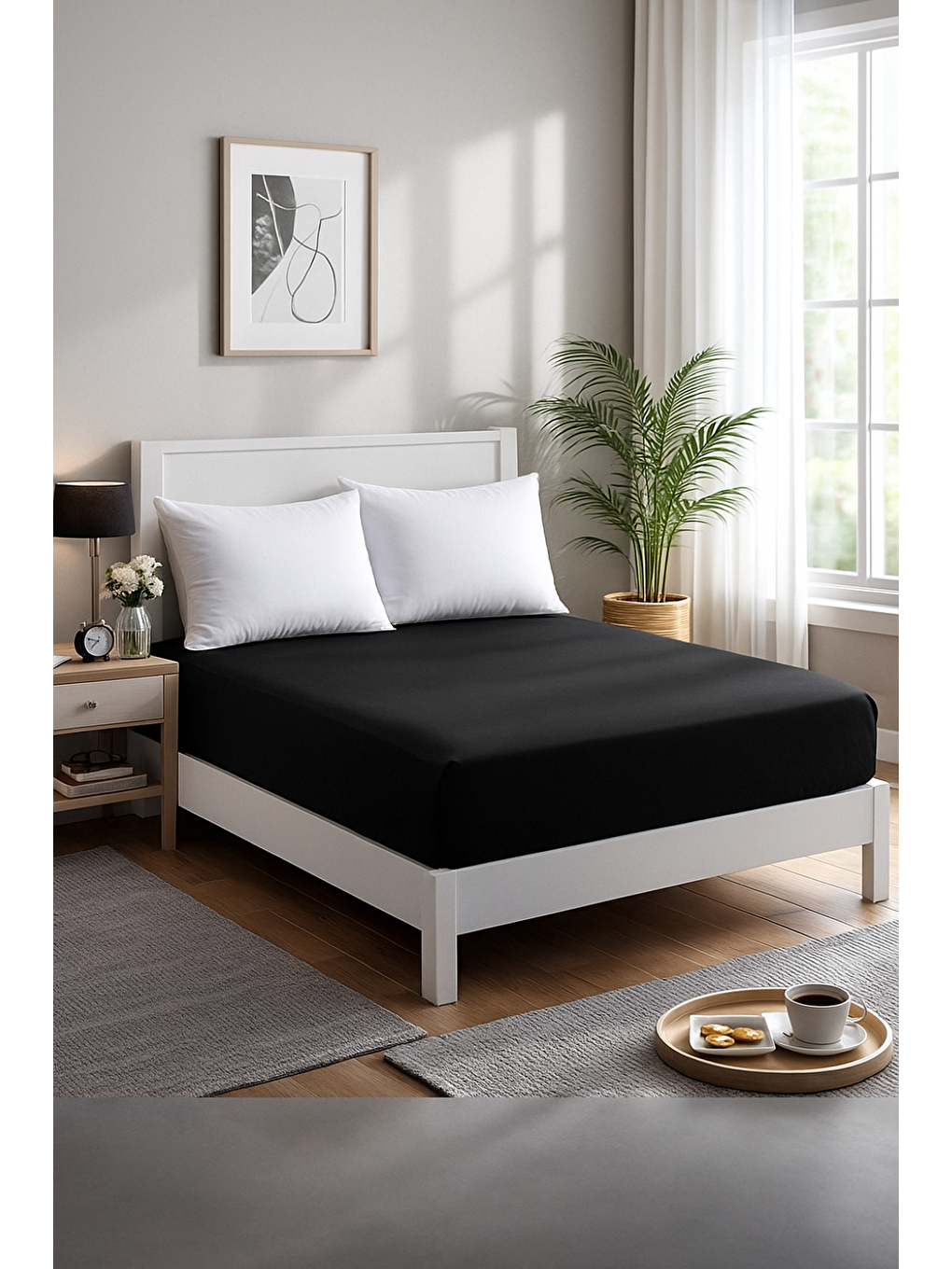 Modern Basic Çift Kişilik Lastikli Çarşaf Siyah-4