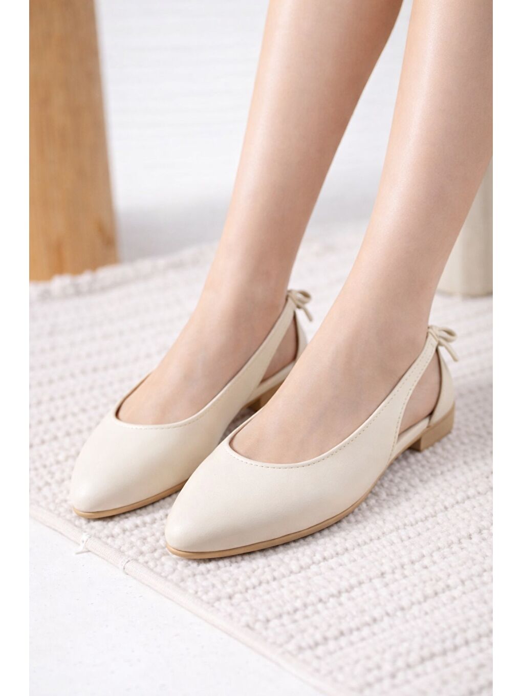 Ekru LUNESSA Kadın Babet Sandalet Yazlık Ayakkabı Sivri Burun Günlük Babet