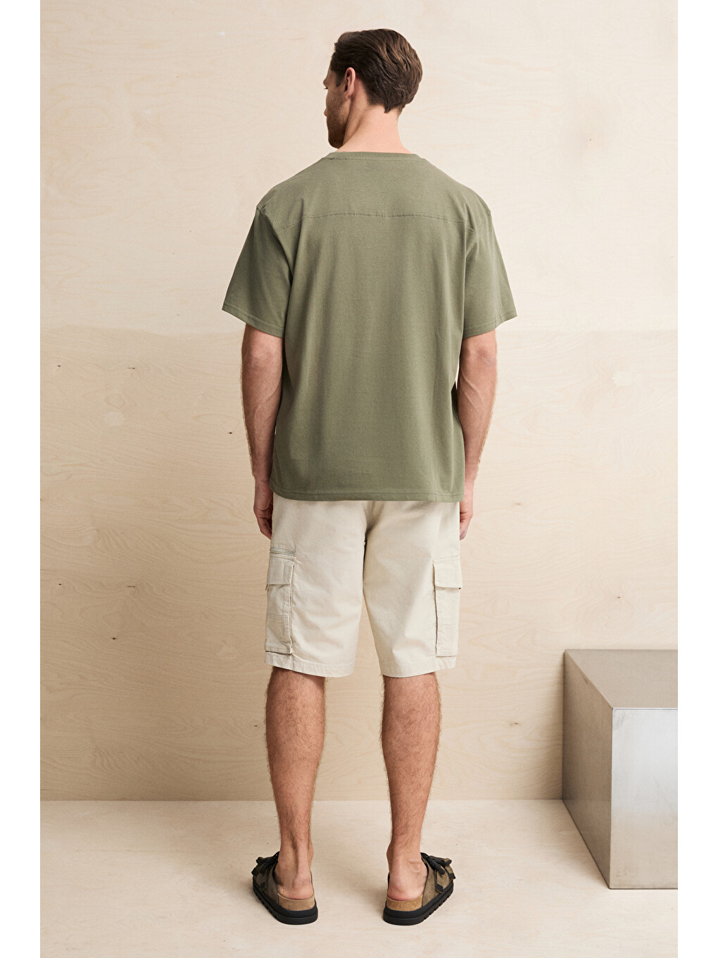 Haki POCKET Erkek %100 Organik Pamuklu Dokuma Cepli Etiket Detaylı HAKİ T-Shirt-4