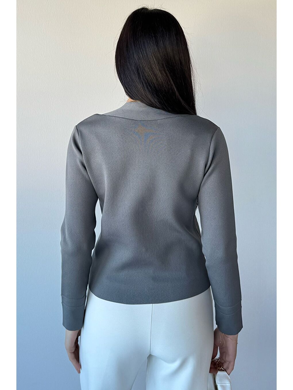 Gri Çift Cepli Düğmeli Triko Ceket (s,m,l Uyumludur)-3