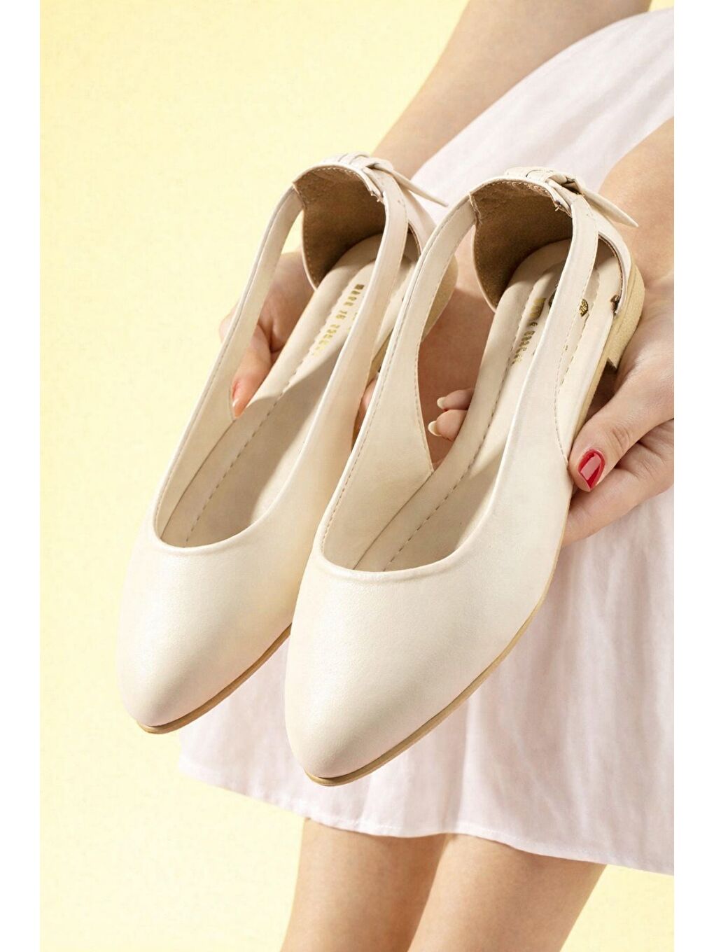 Ekru LUNESSA Kadın Babet Sandalet Yazlık Ayakkabı Sivri Burun Günlük Babet-1