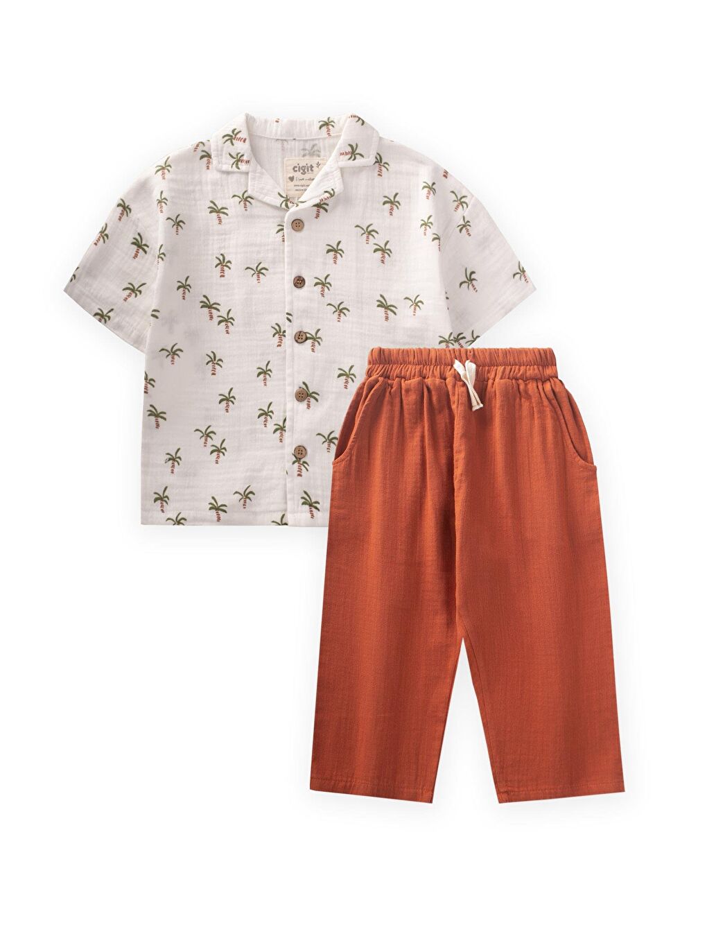 Palmiye Desenli Gömlek Takım 2-10 Yaş Ekru-1