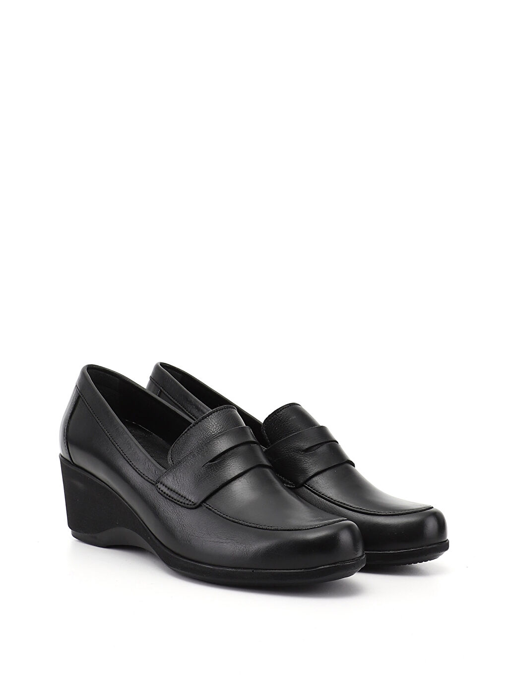 Siyah Kadın SİYAH Dolgu Taban Hakiki Deri Loafer Ayakkabı-1