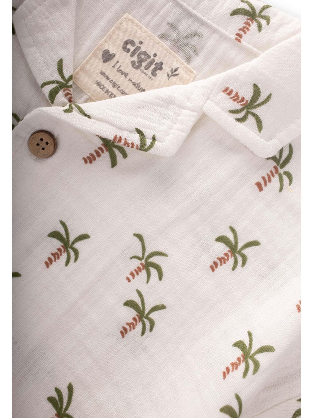 Palmiye Desenli Gömlek Takım 2-10 Yaş Ekru-3