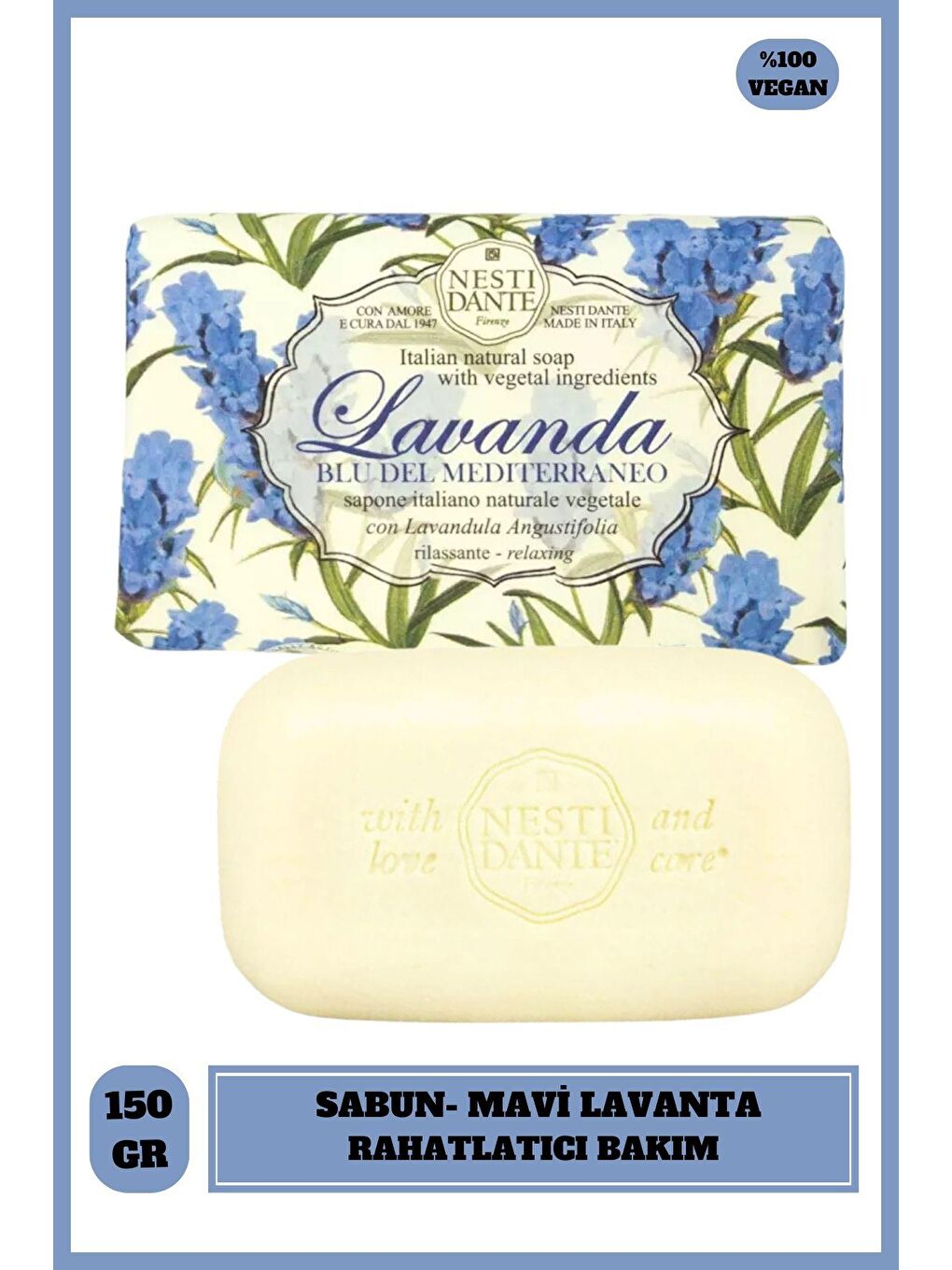 Nesti Dante Renksiz Lavanda Blu Del Mediterraneo Mavi Lavanta Rahatlatıcı Sabun Vegan Bakım 150 Gr