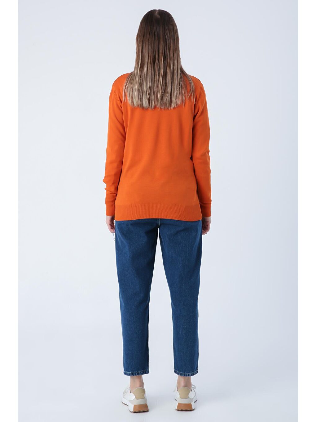 Turuncu V Yaka Triko Kazak-3