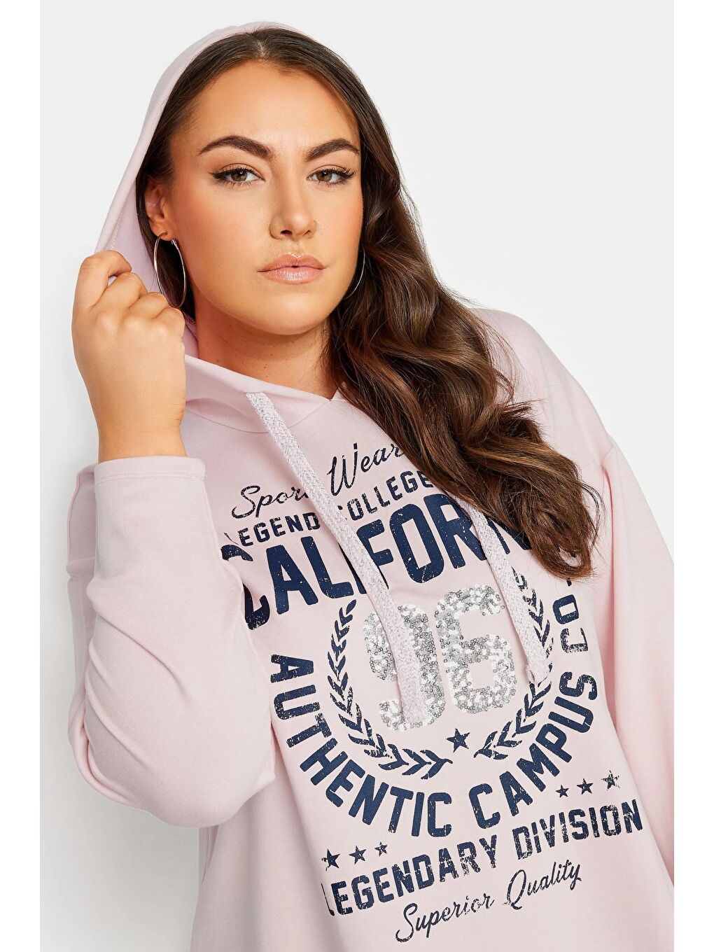 Stil Diva Pudra Büyük Beden Uzun Kollu Arkası Uzun Baskılı Kapüşonlu Sweatshirt 301954 - 2