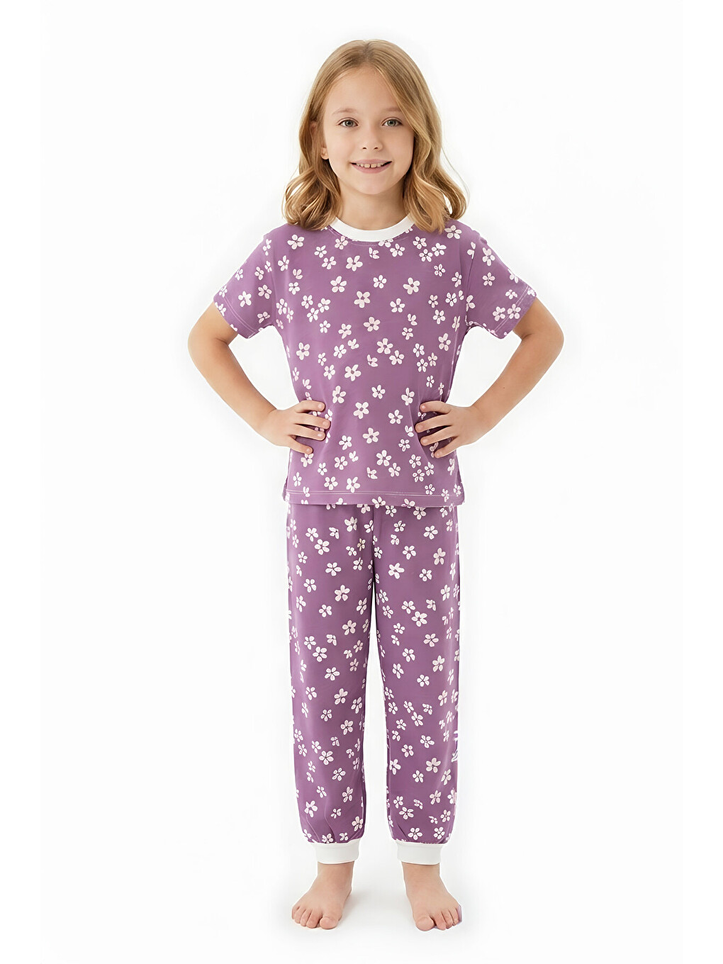 Lila Kız Çocuk %100 Pamuk Ve Baskılı Pijama Takımı 3-8 Yaş 12720ıs-1