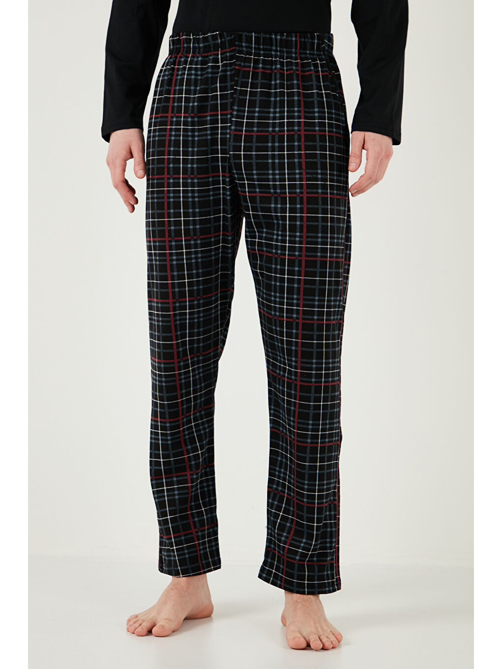 Siyah Ekoseli Cepli Beli Lastikli %100 Pamuk Regular Fit Erkek Pijama Takımı 6572001-4