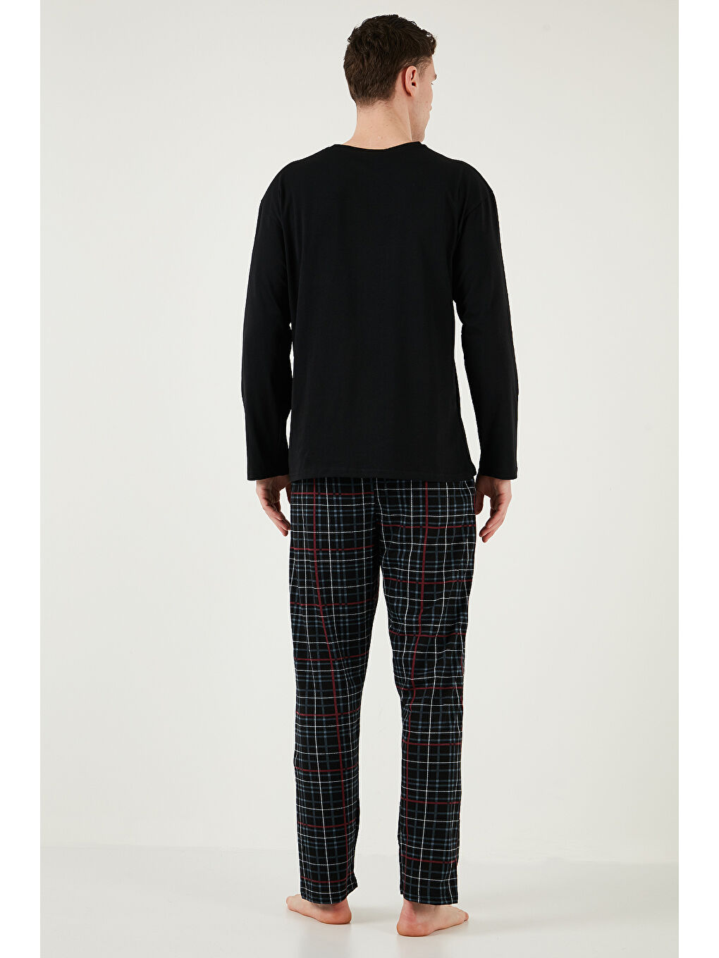 Siyah Ekoseli Cepli Beli Lastikli %100 Pamuk Regular Fit Erkek Pijama Takımı 6572001-6