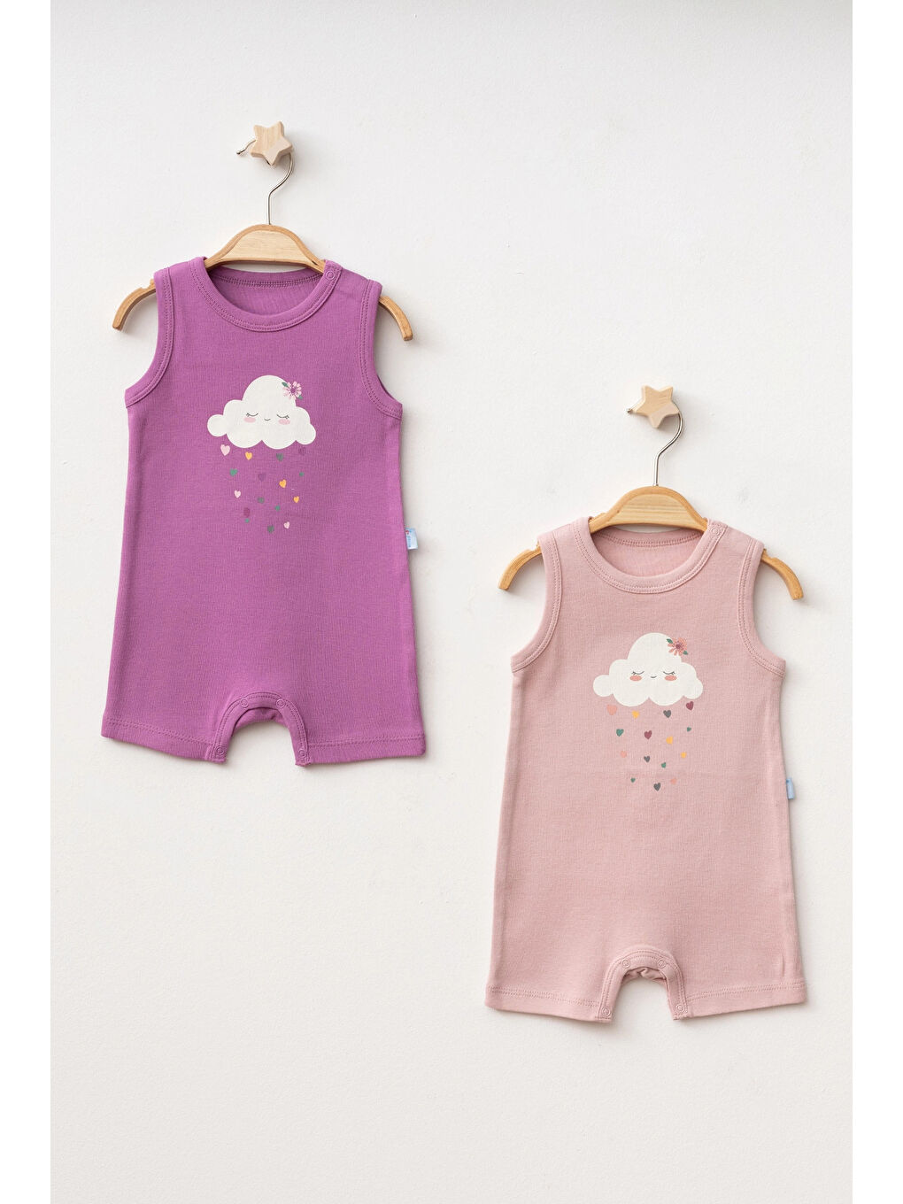 Pembe Bulut Baskılı 2'li Penye Tulum 1019