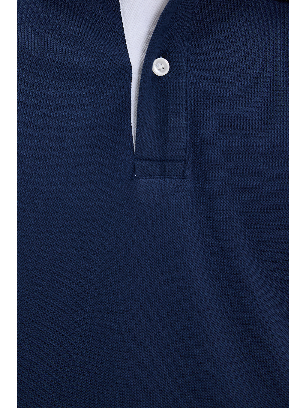 Erkek Slim Fit Dar Kesim %100 Pamuk Düz Pike Yaka Ve Kol Detaylı Lacivert Polo Yaka Tişört-6