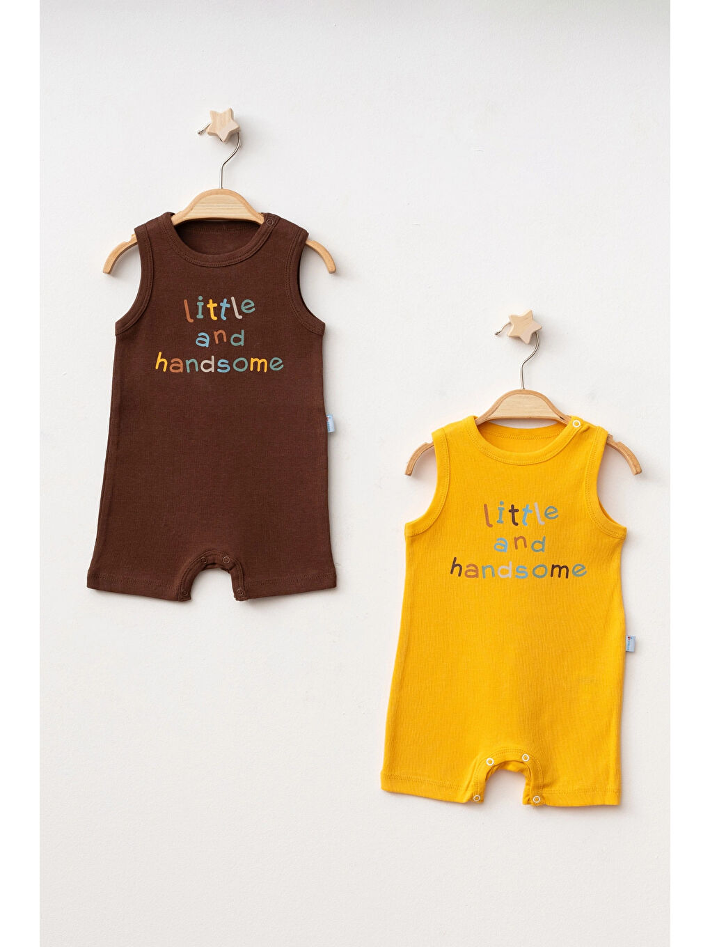 Kahverengi Little Handsome Baskılı 2'li Penye Tulum 1015