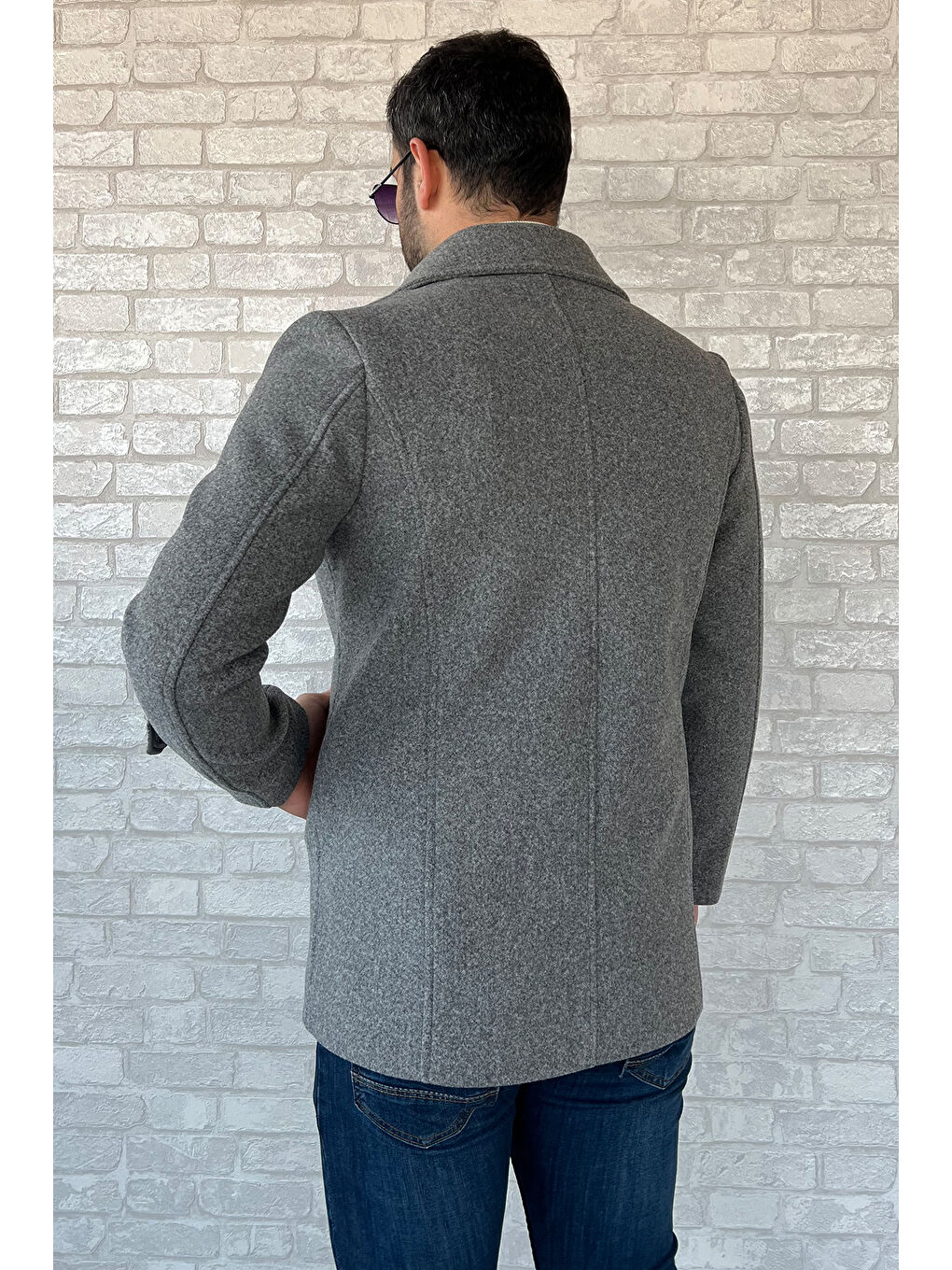 Gri Kruvaze Yaka Erkek Kaşe Kaban-2