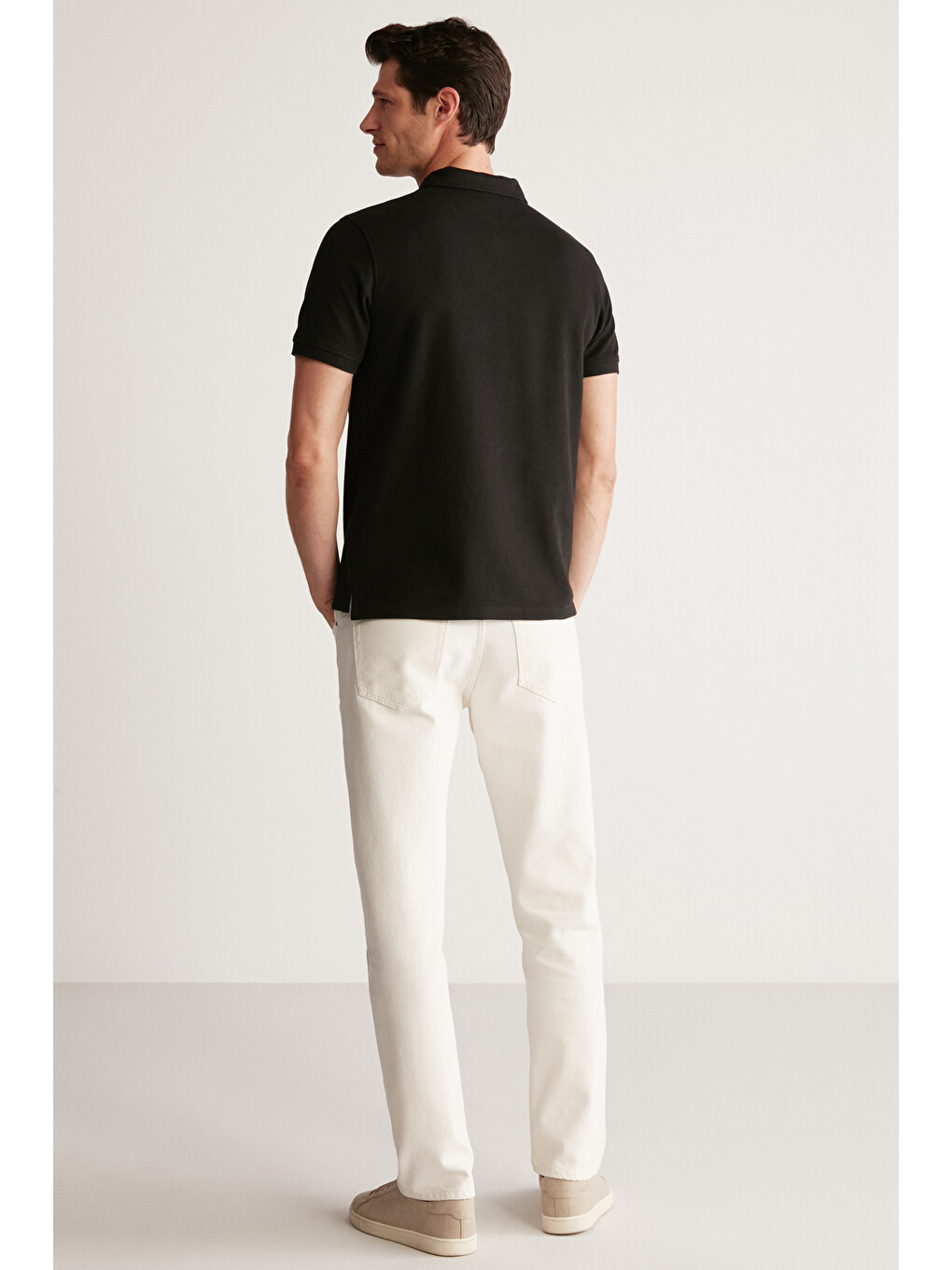 Erkek Dokulu Kumaşlı Slim Fit Siyah Polo Yaka Tişört-5
