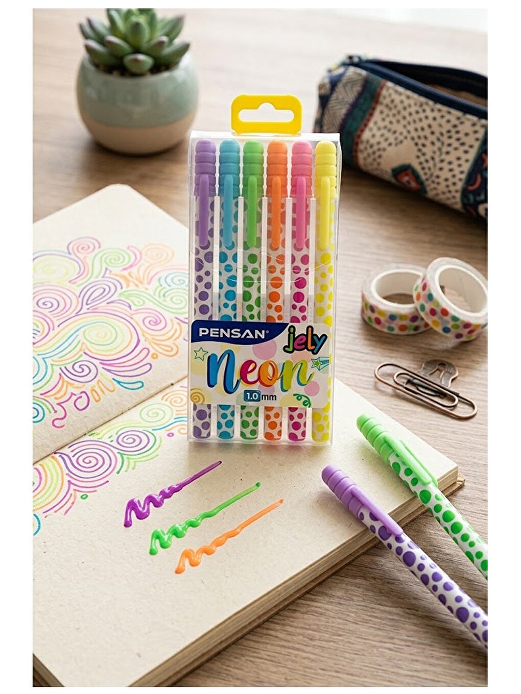 Neon Jely 6 Lı Jel Kalem 1 Paket Pensan 6 Renk 1.0 Mm Neon Tükenmez Kalem Renkli İşaretleme Yazı Kal-3