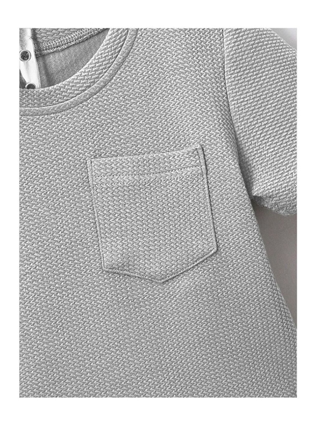 Gri Düz Renk Pamuk Waffle Kumaş Yazlık Cep Detaylı 2 li Takım-2