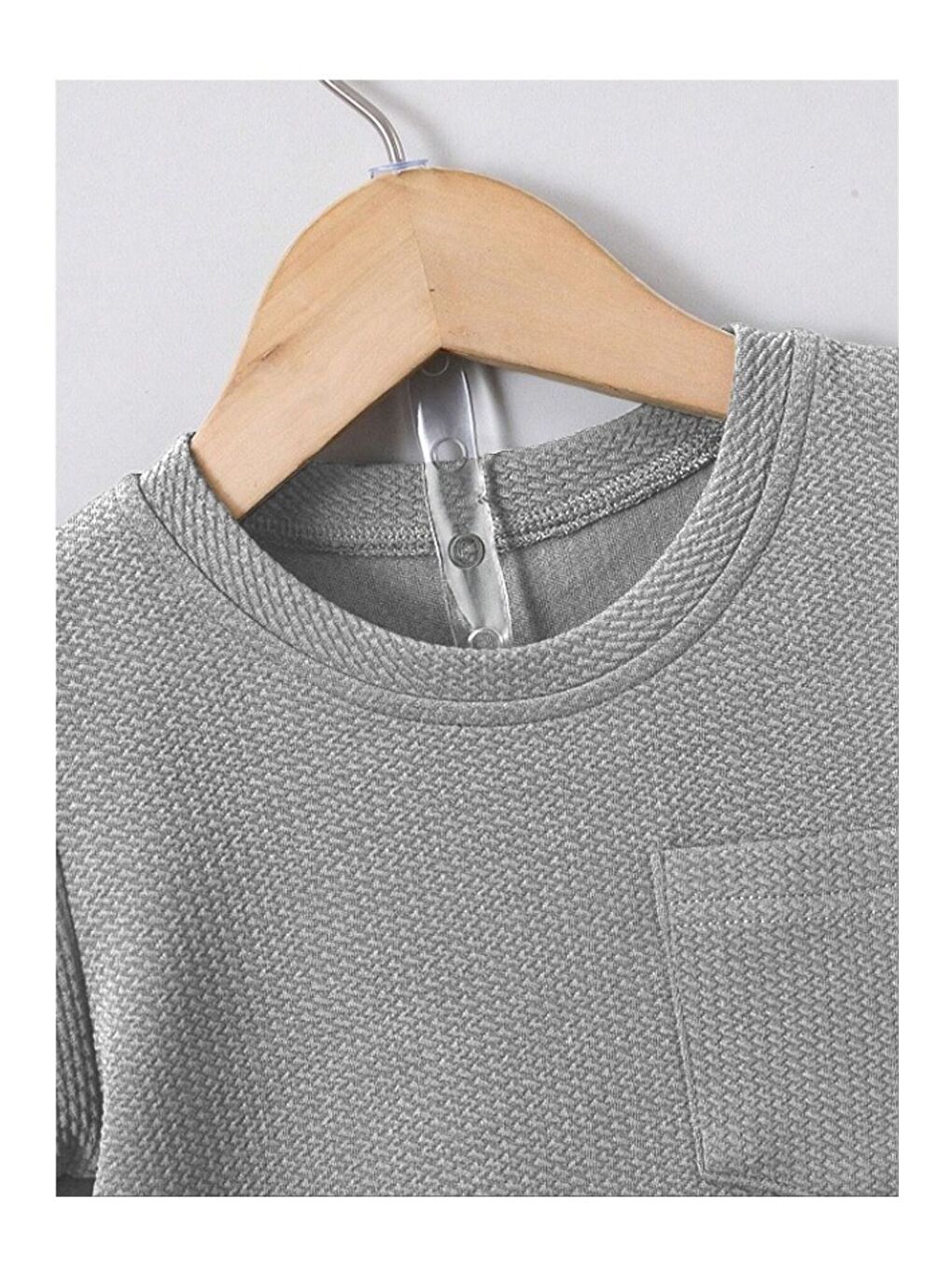 Gri Düz Renk Pamuk Waffle Kumaş Yazlık Cep Detaylı 2 li Takım-3