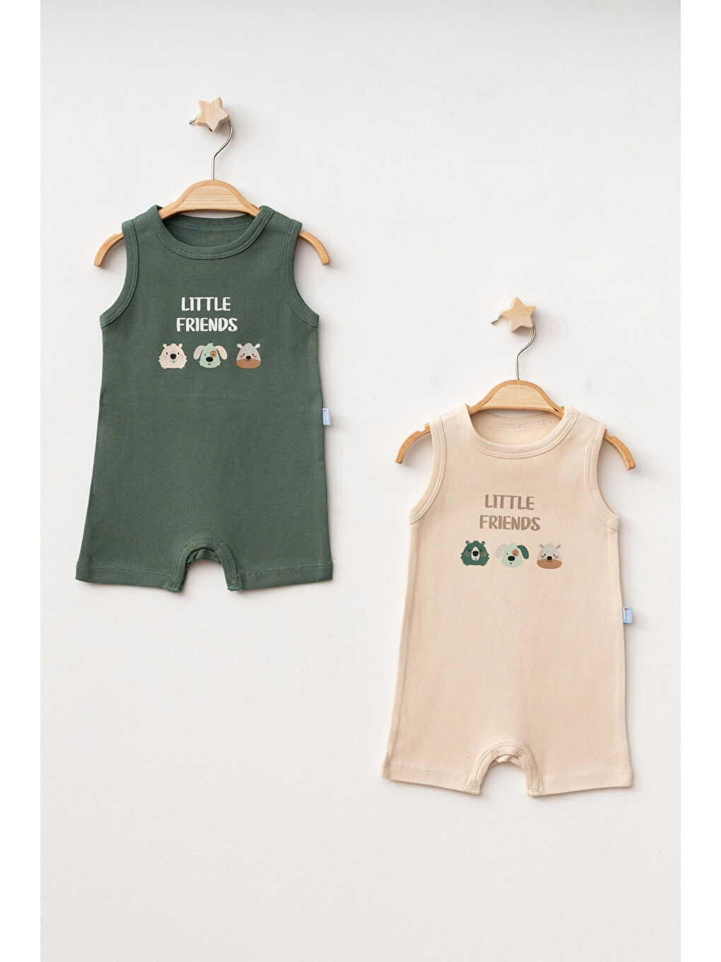 Haki Little Friends Baskılı 2'li Penye Tulum 1013