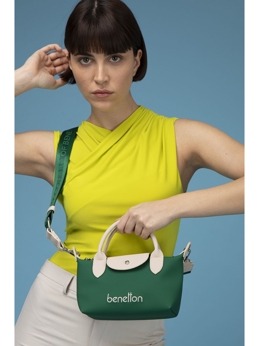 Yeşil Kadin Çapraz Çanta Zümrüt-Bej BNT1601-1