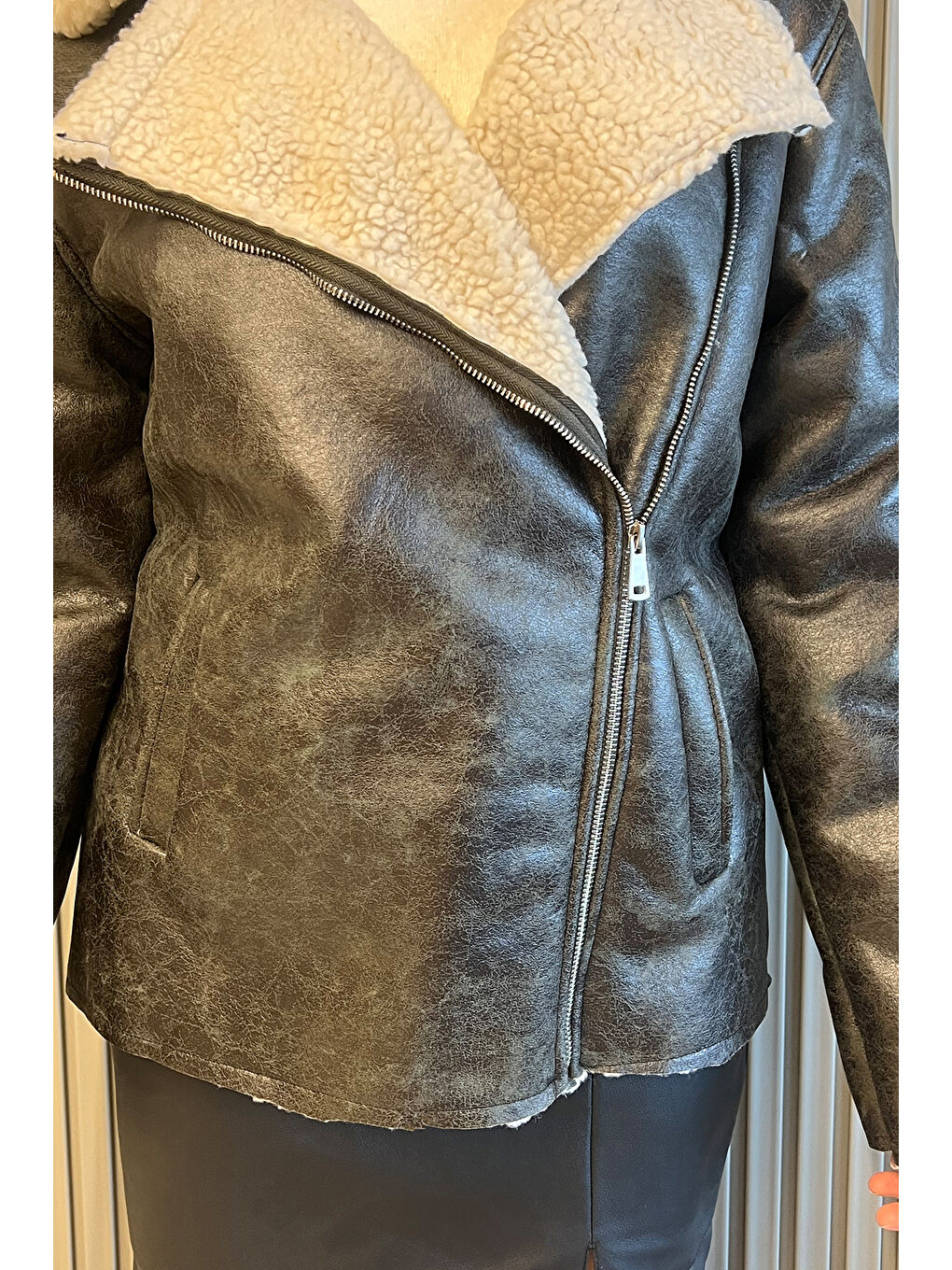 Haki Kadın İçi Pelüş Nubuk Mont-3