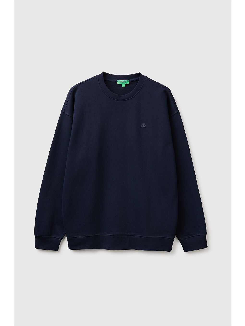 Erkek Lacivert %100 Pamuk Önü Logo İşlemeli Bisiklet Yaka Sweatshirt