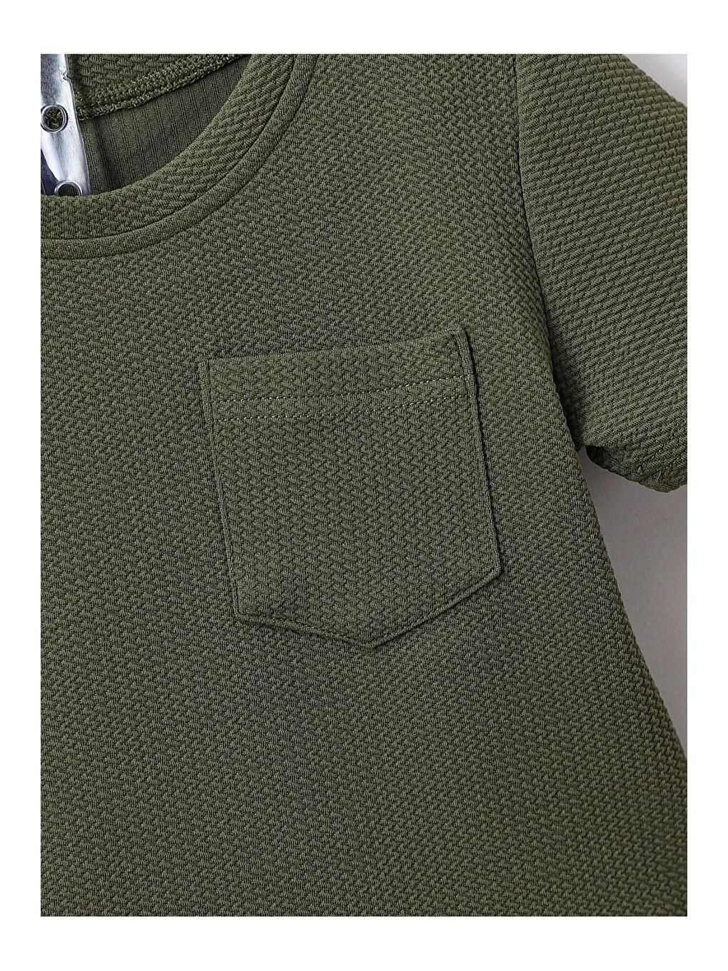 Haki Düz Renk Pamuk Waffle Kumaş Yazlık Cep Detaylı 2 li Takım-3