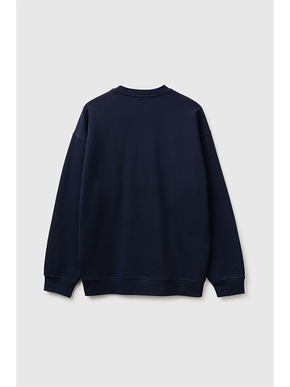 Erkek Lacivert %100 Pamuk Önü Logo İşlemeli Bisiklet Yaka Sweatshirt-1