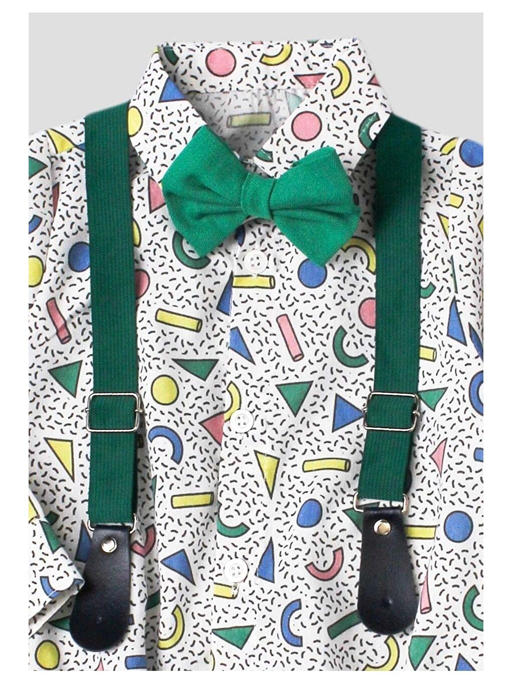 Yeşil Bebek Takımı Zıbınlı Gömlek Pantolon Papyon Ve Salopet Ayarlana Bilir %100 Pamuklu-2