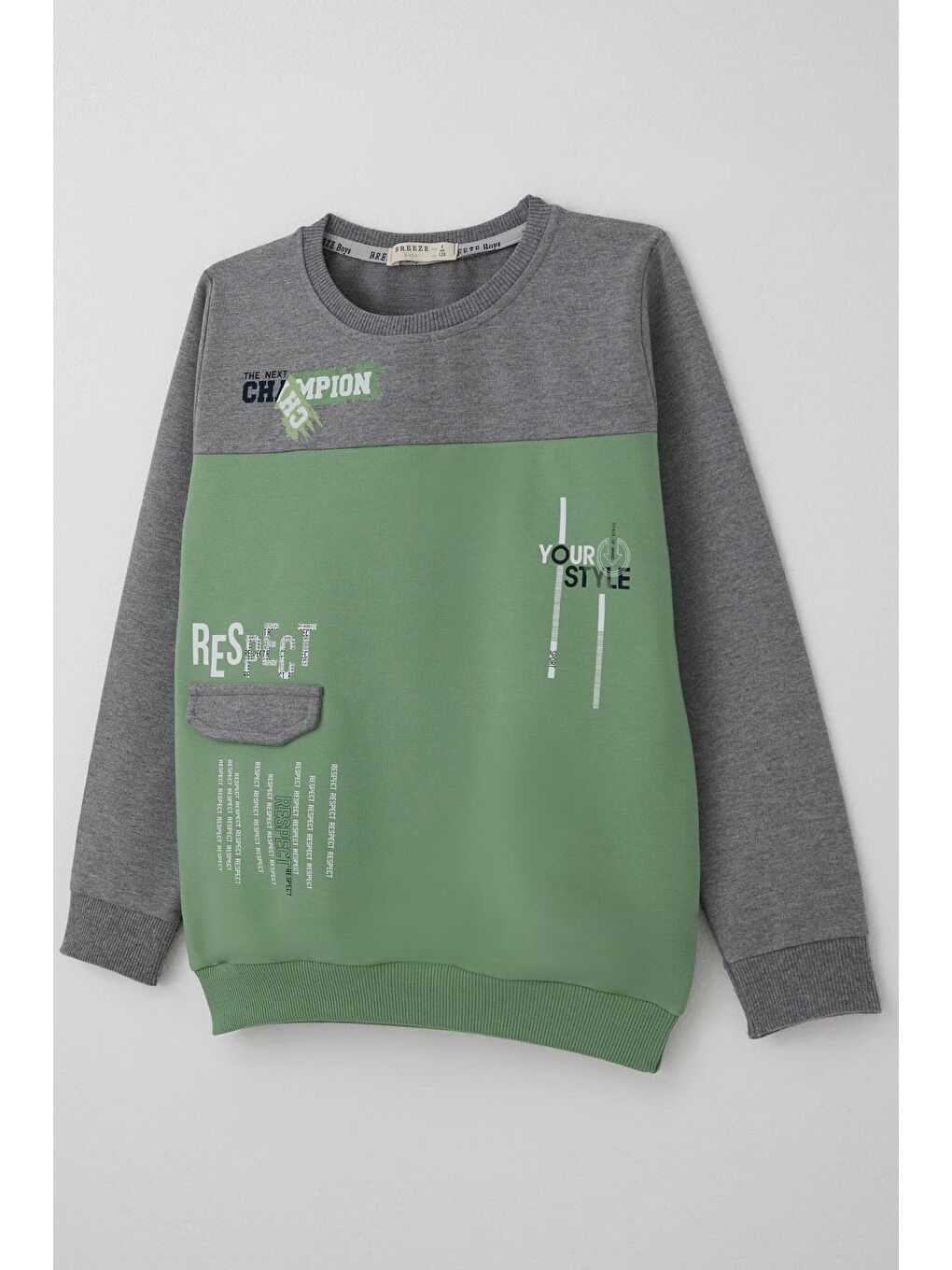 Erkek Çocuk Eşofman Takımı Cep Kapak Detaylı Yazı Baskılı Mint Yeşili (7-12 Yaş)-5