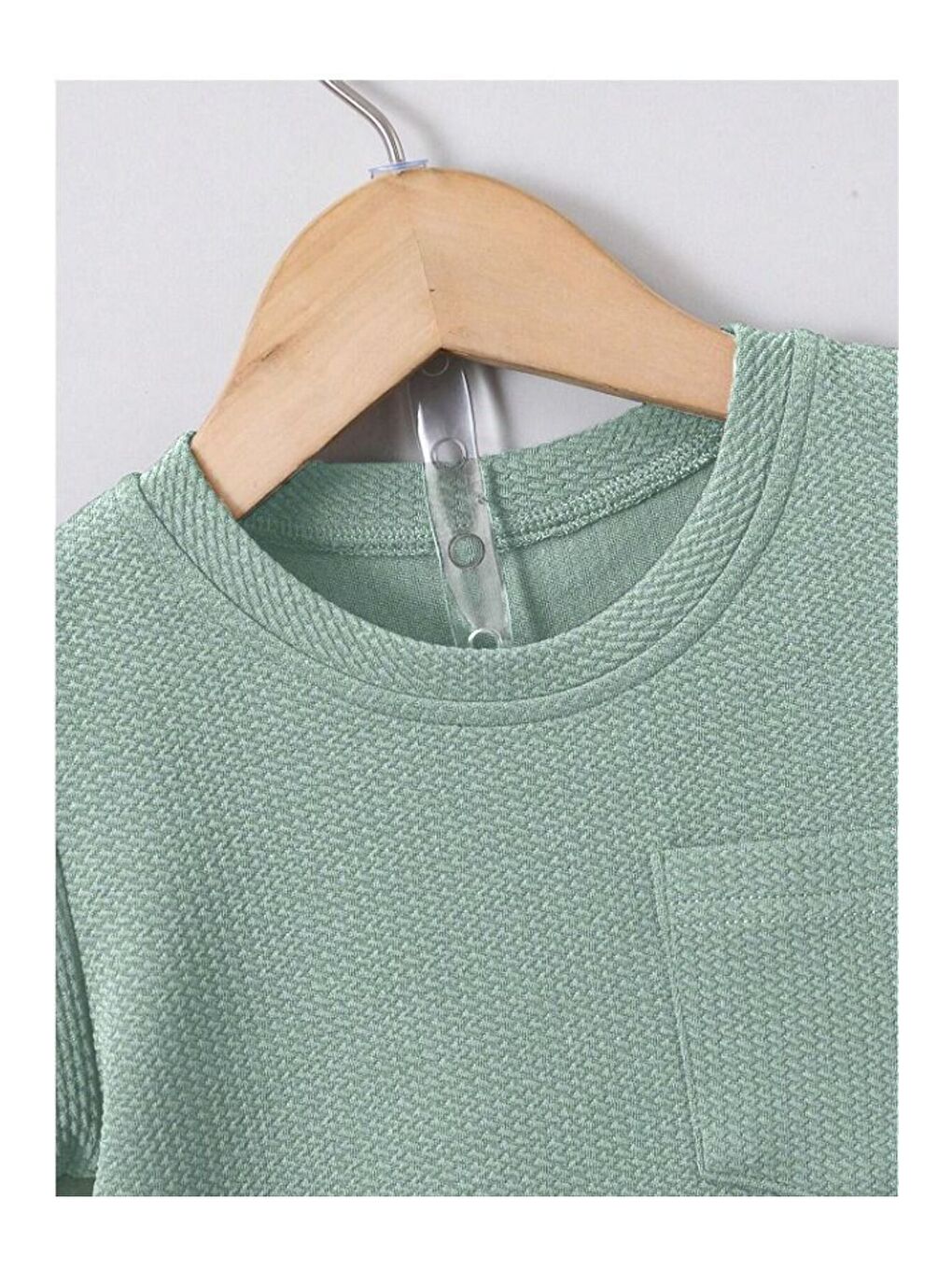 Yeşil Düz Renk Pamuk Waffle Kumaş Yazlık Cep Detaylı 2 li Takım-6