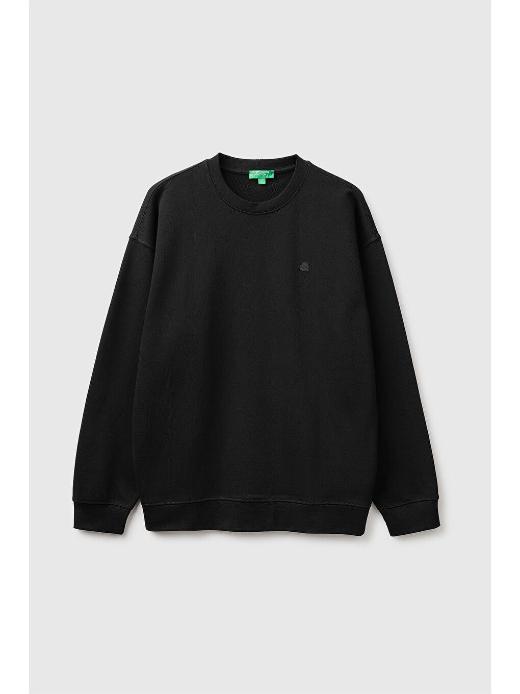 Erkek Siyah %100 Pamuk Önü Logo İşlemeli Bisiklet Yaka Sweatshirt