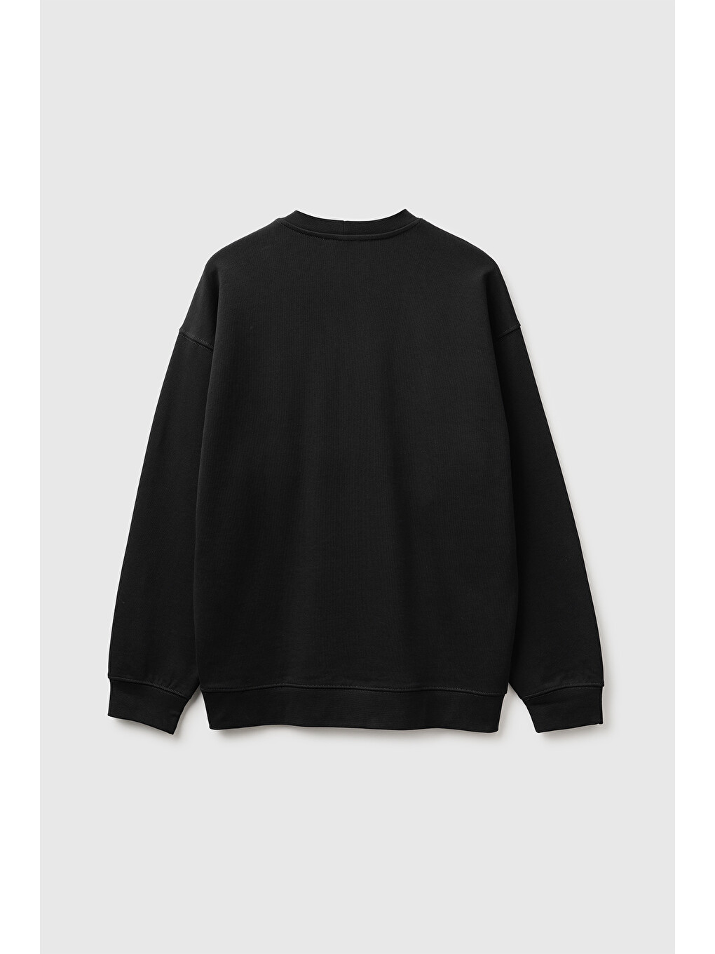 Erkek Siyah %100 Pamuk Önü Logo İşlemeli Bisiklet Yaka Sweatshirt-1