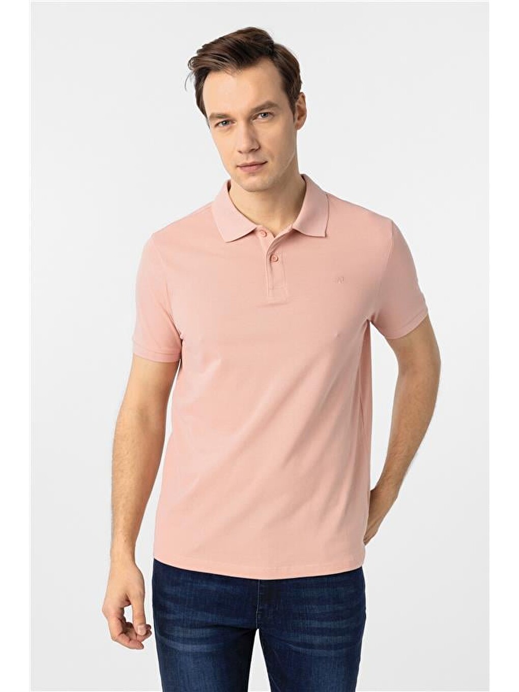 Pembe Gül Kurusu Slim Düz Polo Yaka Tişört