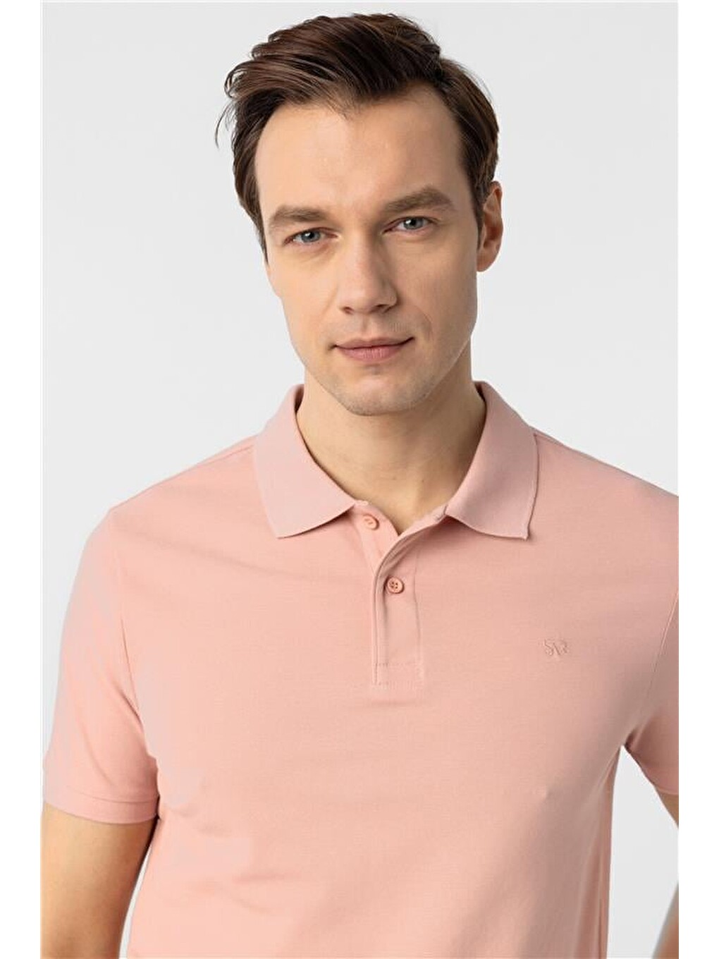 Pembe Gül Kurusu Slim Düz Polo Yaka Tişört-1