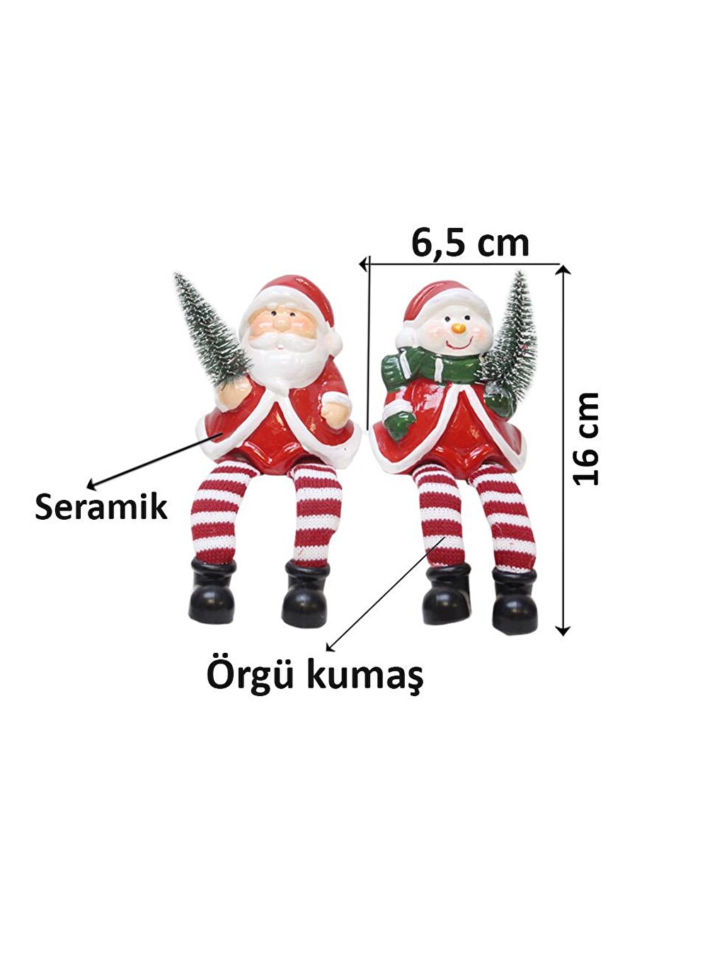 Kırmızı Yılbaşı Hediyelik Seramik Dekor Süsü Kardan Adam Biblo Seti 16 Cm-1